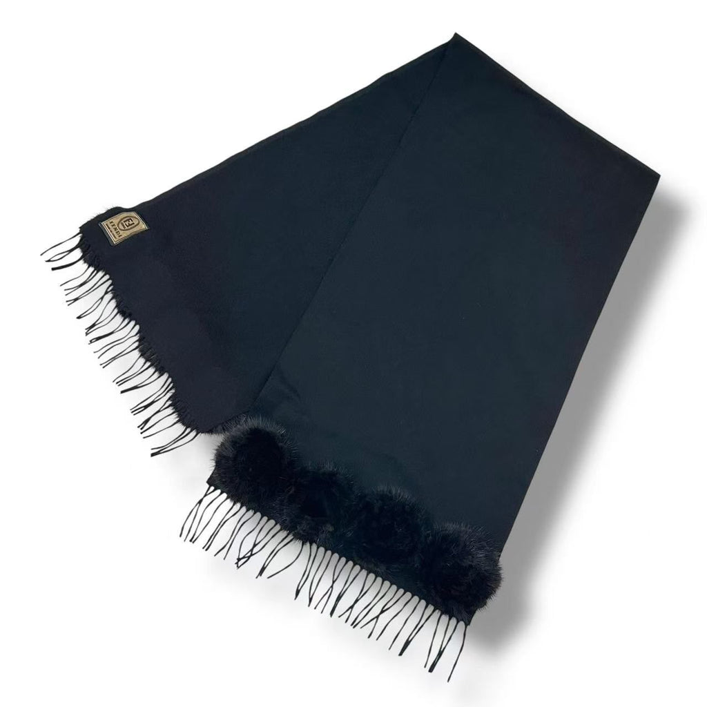Fendi Scarf Large Shawl Fringe FF Logo Black — view 4