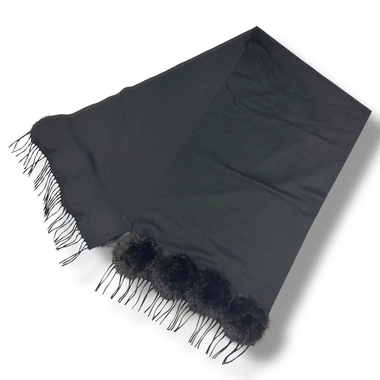 Fendi Scarf Large Shawl Fringe FF Logo Black — view 3