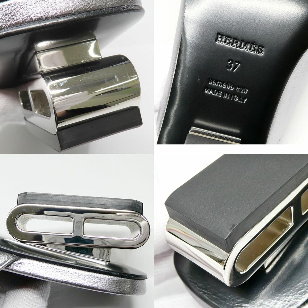 Hermes Mules Idole Silver 37 Chaine D'ancre Shoes — view 9