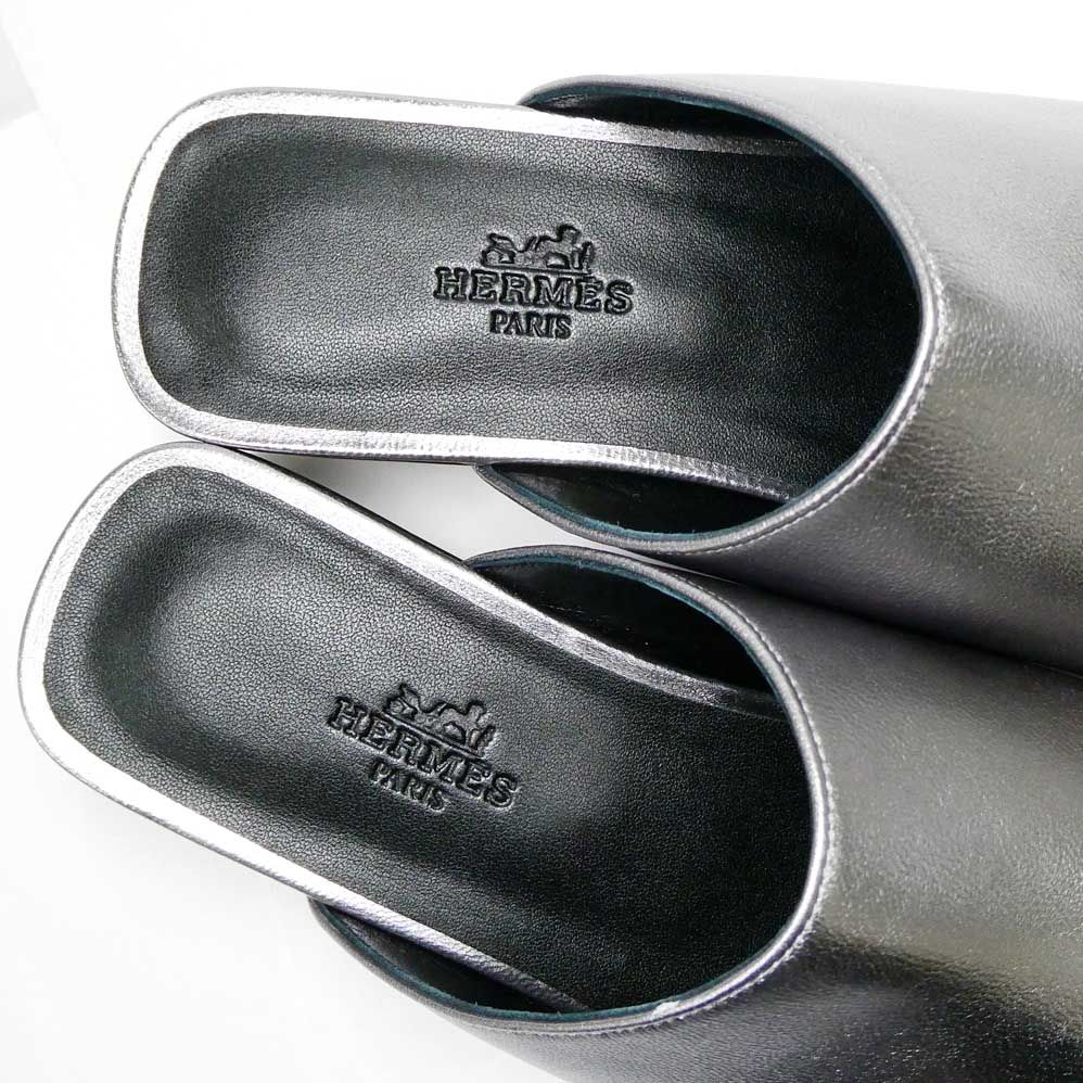 Hermes Mules Idole Silver 37 Chaine D'ancre Shoes — view 6