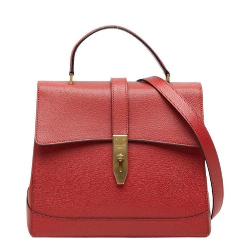 Celine 2-Way Shoulder Bag Top Handle Red Leather