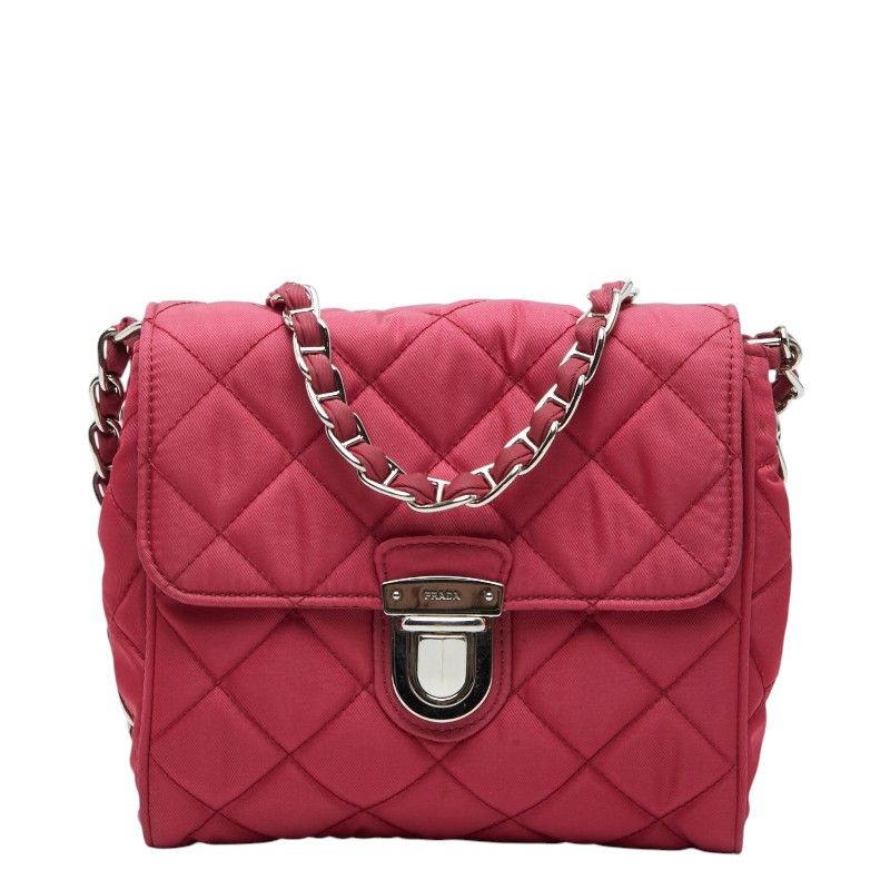 Prada Tessuto Quilted Crossbody Chain Shoulder Bag Ibisco Pink Nylon