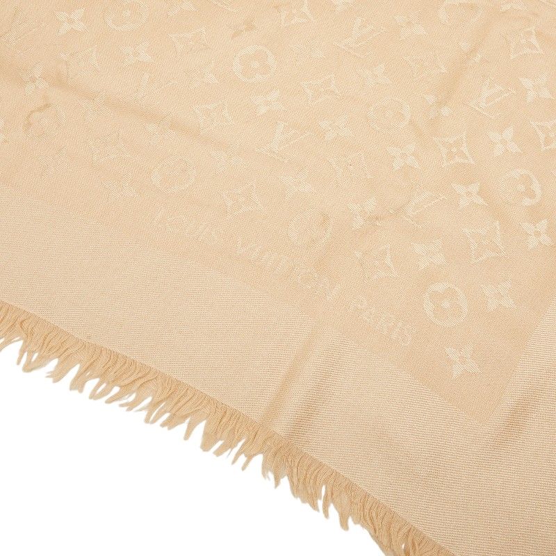 Louis Vuitton Shawl Monogram Beige Silk Wool 1- Scarf — view 3