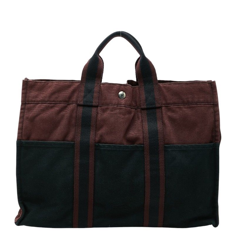 Hermes Fourre Tout MM Tote Wine Red Black Canvas