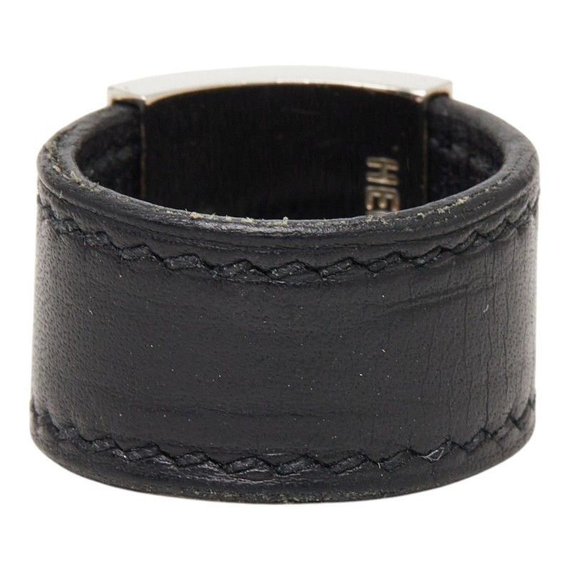 Hermes Lurie Ring Black Silver Leather Metal — view 3