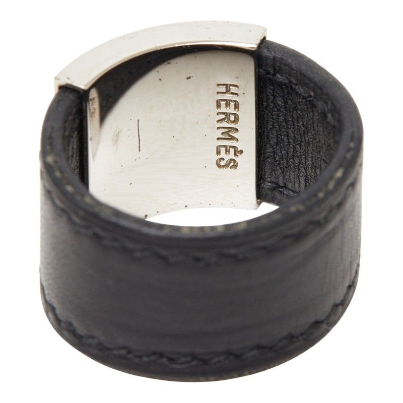 Hermes Lurie Ring Black Silver Leather Metal — view 4