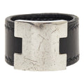 Hermes Lurie Ring Black Silver Leather Metal
