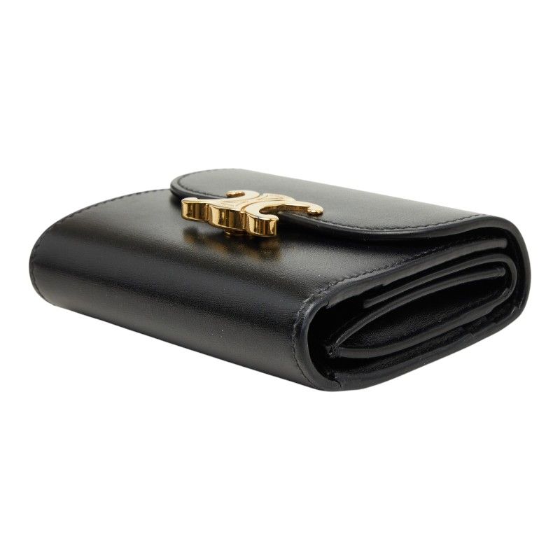 Celine Triomphe Small Wallet Trifold Black Leather — view 4