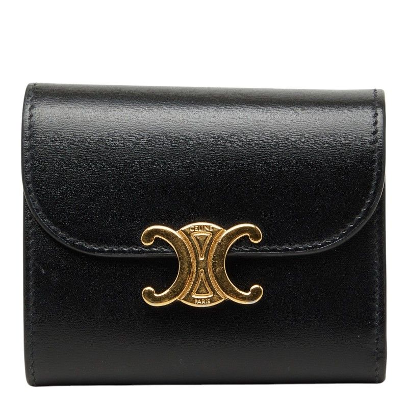 Celine Triomphe Small Wallet Trifold Black Leather