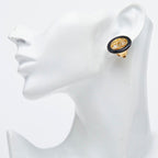 Chanel CC Logo Vintage Round Earrings 97 Black Gold Plated Plastic — view 5