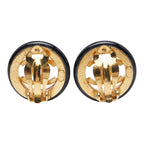 Chanel CC Logo Vintage Round Earrings 97 Black Gold Plated Plastic — view 3