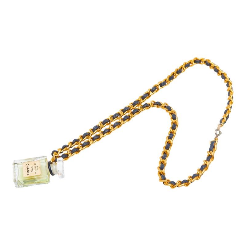 Chanel Perfume Bottle Chain Pendant Gold Plated Plastic — view 2