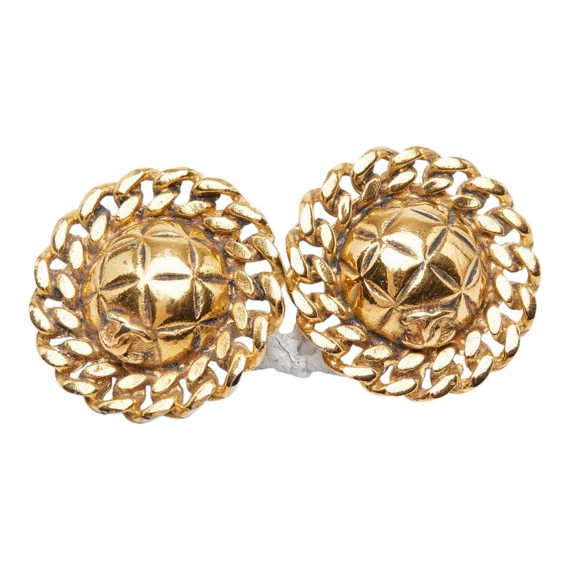 Chanel CC Logo Round Earrings Gold Plated