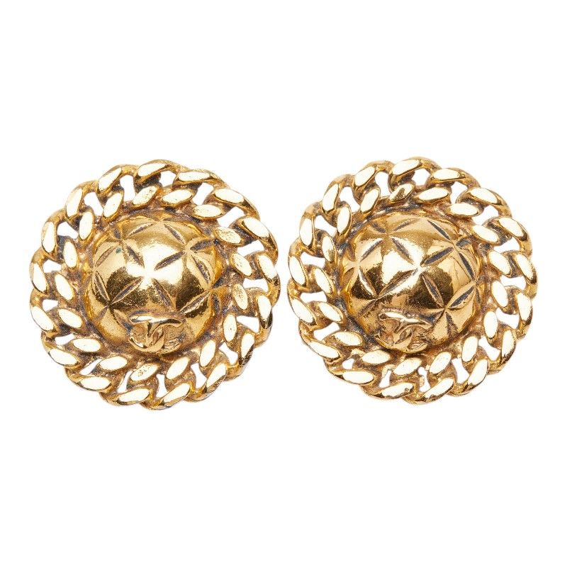 Chanel CC Logo Round Earrings Gold Plated — view 2