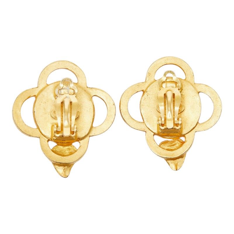 Chanel CC Logo Flower Vintage Earrings 95 Gold Plated Faux Pearl — view 3