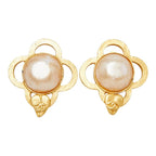 Chanel CC Logo Flower Vintage Earrings 95 Gold Plated Faux Pearl — view 2