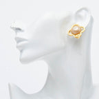 Chanel CC Logo Flower Vintage Earrings 95 Gold Plated Faux Pearl — view 5