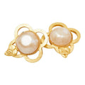 Chanel CC Logo Flower Vintage Earrings 95 Gold Plated Faux Pearl