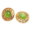 Chanel Gripoix Vintage Logo Round Earrings Gold Green Plated Glass