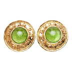 Chanel Gripoix Vintage Logo Round Earrings Gold Green Plated Glass — view 2
