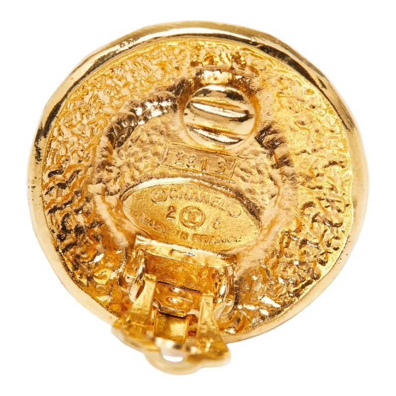 Chanel Gripoix Vintage Logo Round Earrings Gold Green Plated Glass — view 4