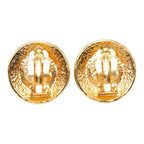 Chanel Gripoix Vintage Logo Round Earrings Gold Green Plated Glass — view 3