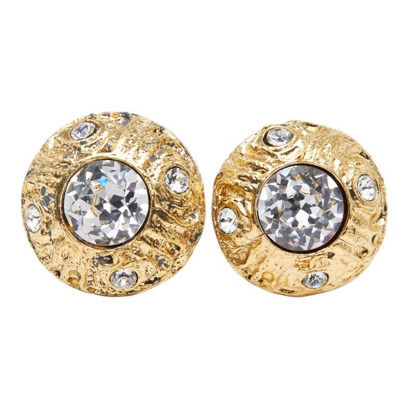 Chanel Round Earrings Gold Plated Rhinestone — view 2