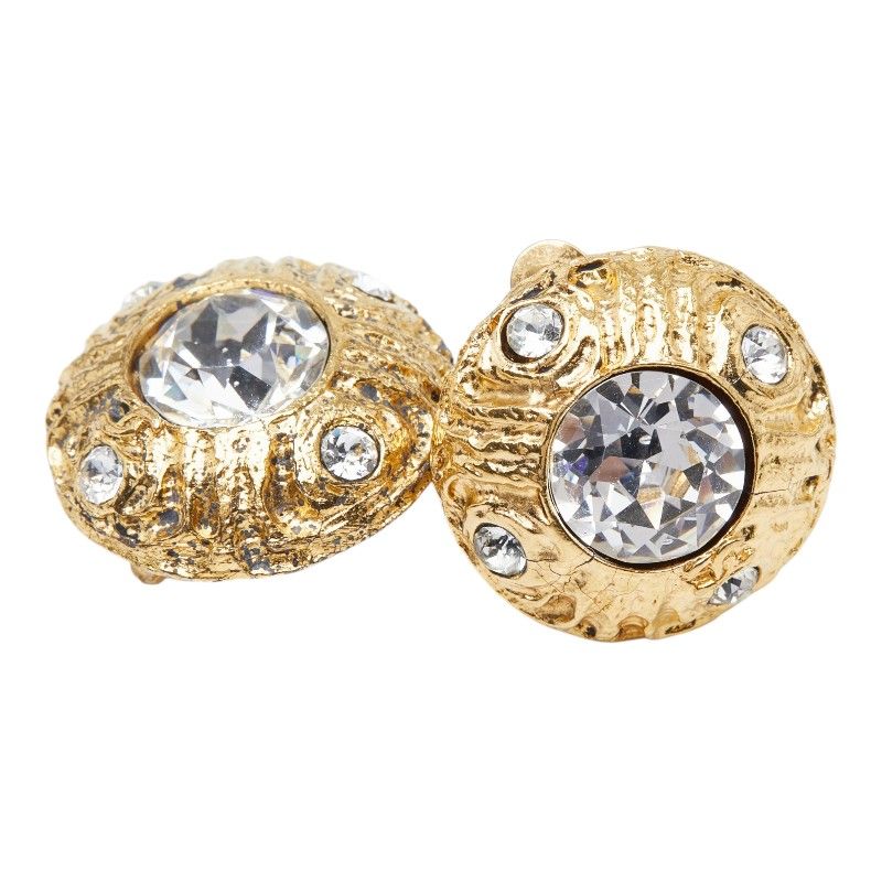 Chanel Round Earrings Gold Plated Rhinestone