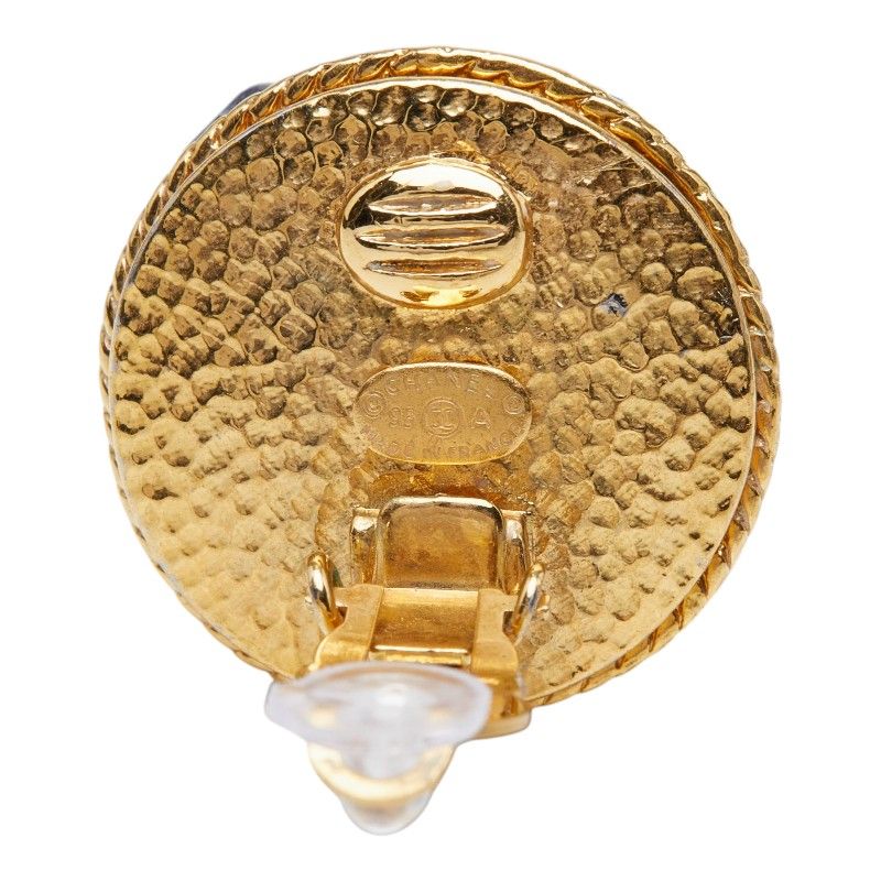 Chanel CC Logo Vintage Round Earrings 95 Gold Blue Plated Faux Pearl — view 4