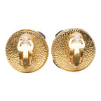 Chanel CC Logo Vintage Round Earrings 95 Gold Blue Plated Faux Pearl — view 3
