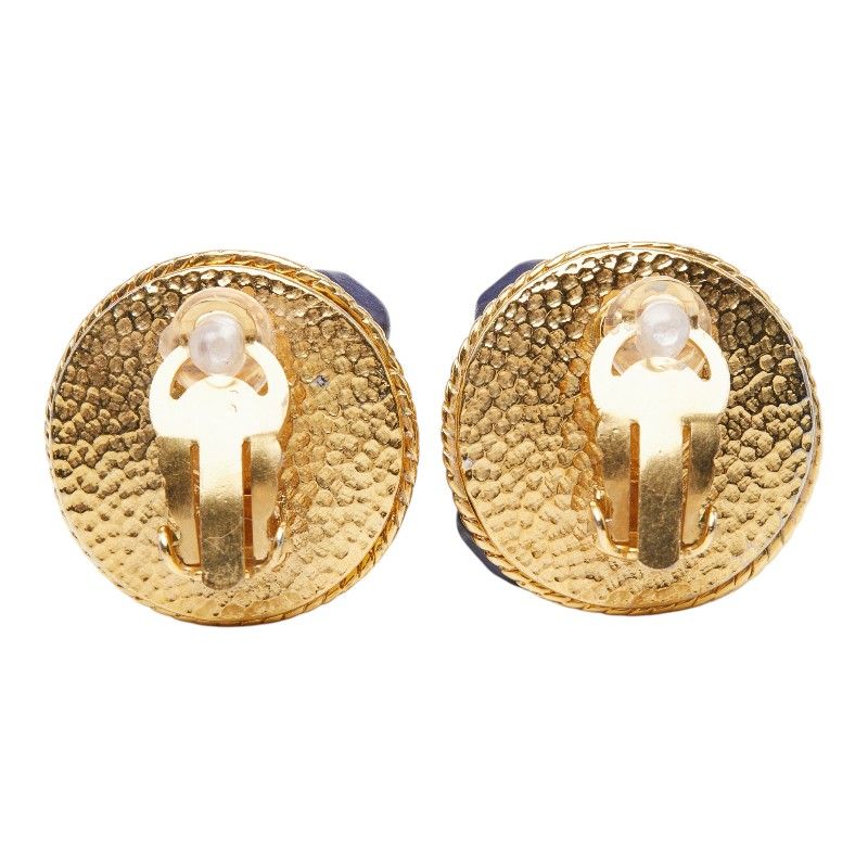 Chanel CC Logo Vintage Round Earrings 95 Gold Blue Plated Faux Pearl — view 3