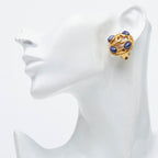 Chanel CC Logo Vintage Round Earrings 95 Gold Blue Plated Faux Pearl — view 5