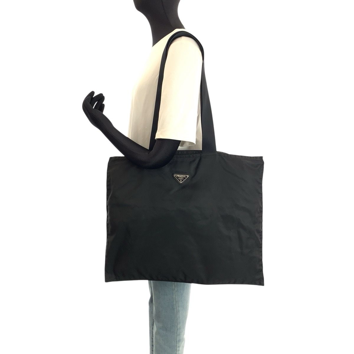 Prada Tessuto Black Silver Nylon Tote Shoulder — view 7