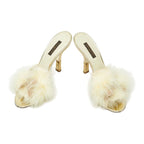 Louis Vuitton Ribbon High Heels Mules Ivory Satin Leather Feather — view 4