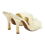 Louis Vuitton Ribbon High Heels Mules Ivory Satin Leather Feather — view 3
