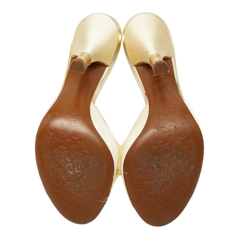 Louis Vuitton Ribbon High Heels Mules Ivory Satin Leather Feather — view 5