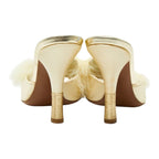 Louis Vuitton Ribbon High Heels Mules Ivory Satin Leather Feather — view 2