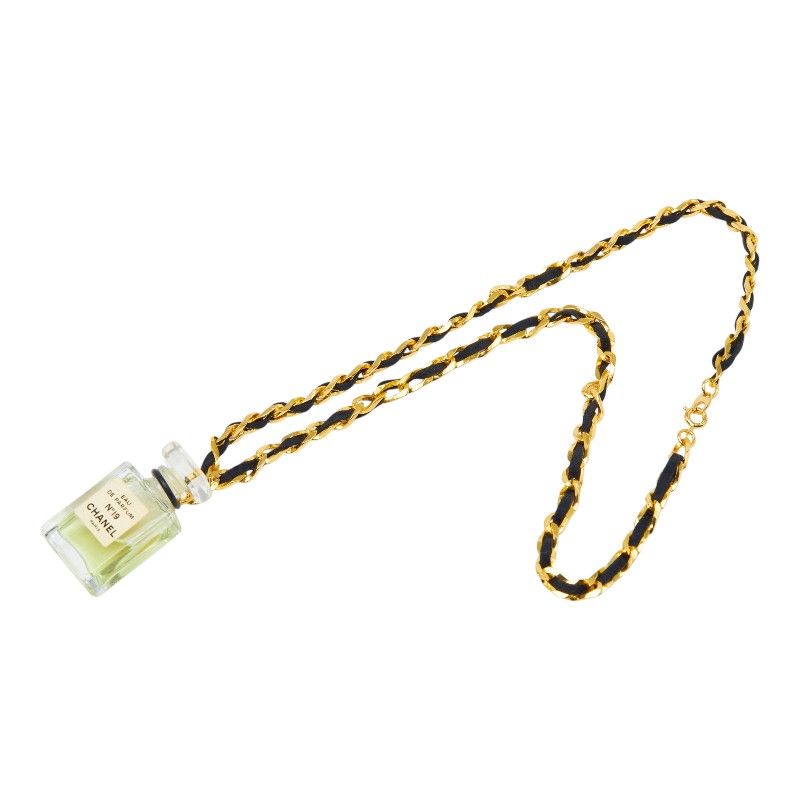 Chanel Perfume Bottle Chain Pendant Gold Plated Plastic — view 2