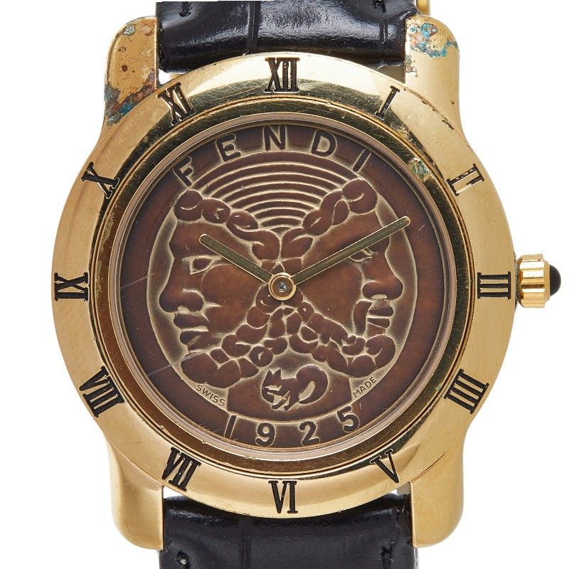 Fendi Watch Gold Black Leather Plating