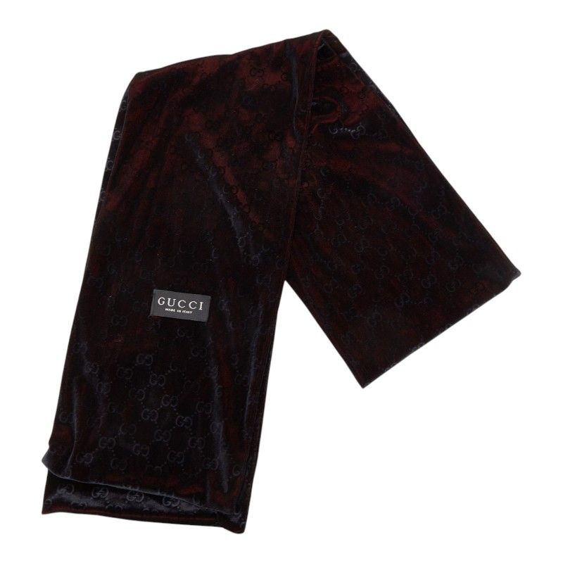 Gucci GG Pattern Shawl Wine Red Velour 1- Scarf — view 2