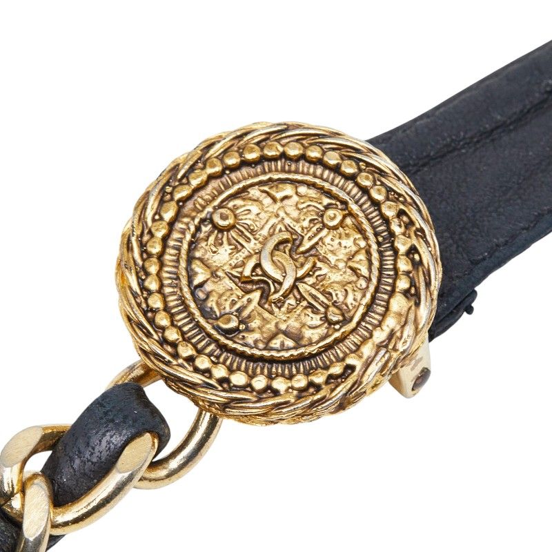 Chanel CC Logo Chain Belt Black Gold Leather Plated — view 2
