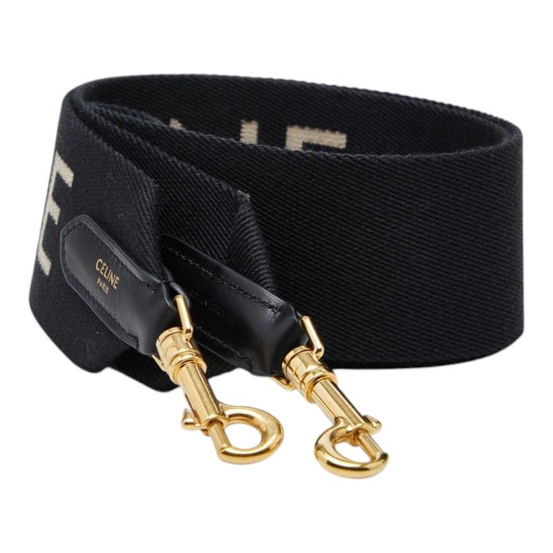 Celine Logo Shoulder Strap Black Canvas Leather — view 2