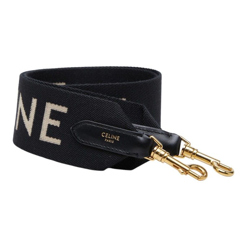 Celine Logo Shoulder Strap Black Canvas Leather