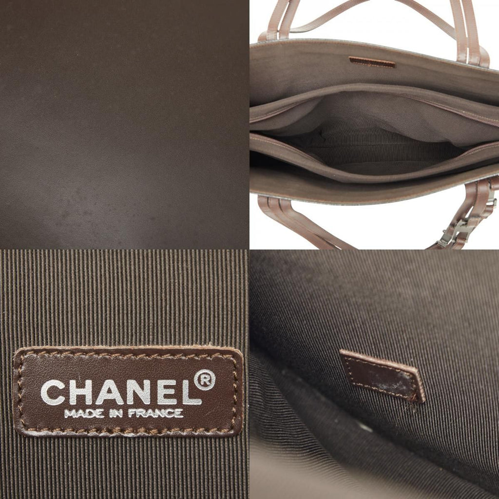 Chanel Vintage Logo Triple Strand Handle Tote Brown Leather — view 9
