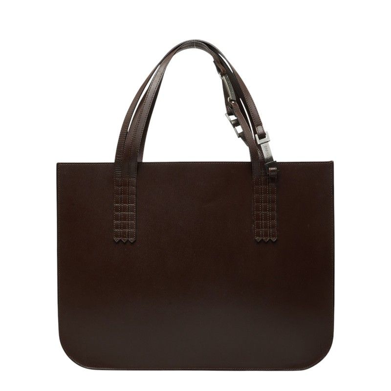 Chanel Vintage Logo Triple Strand Handle Tote Brown Leather