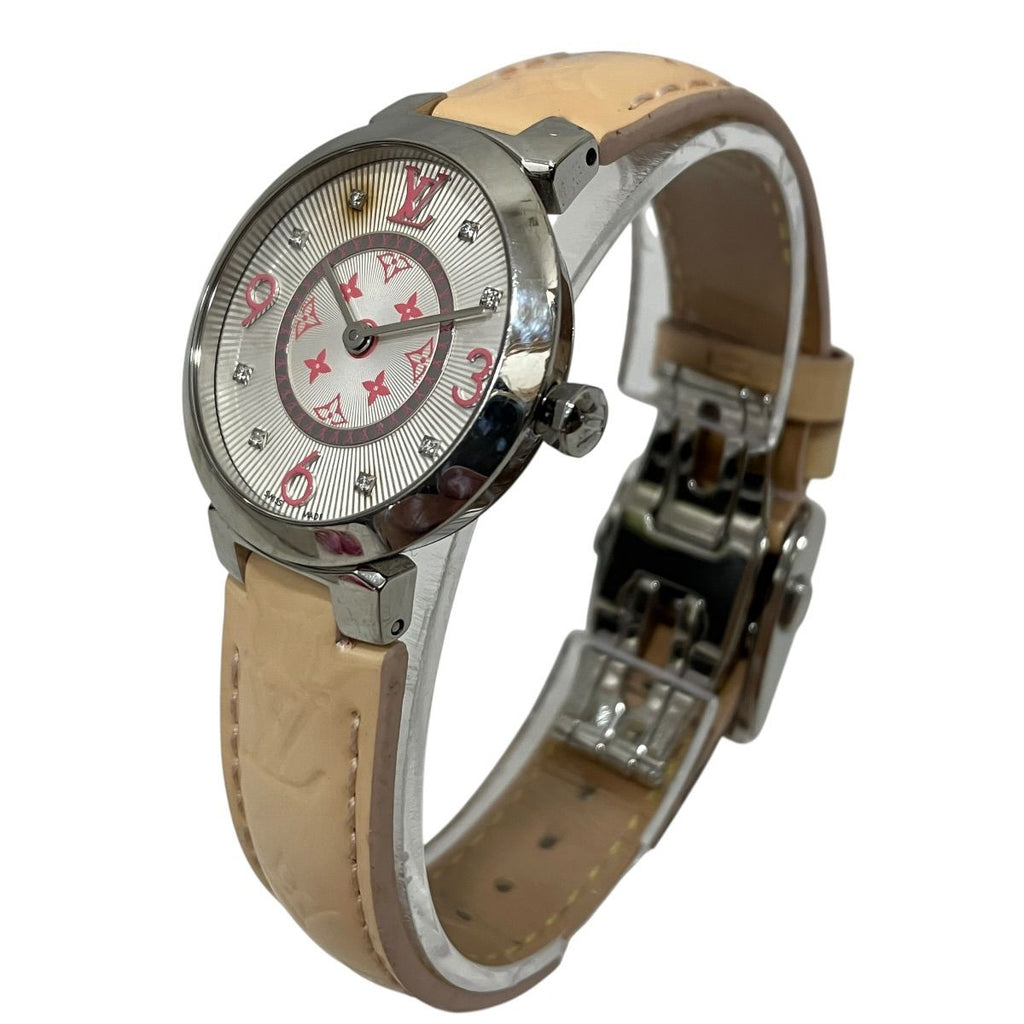 Louis Vuitton Tambour Monogram PM Vernis Watch SS Leather Quartz White Dial — view 2