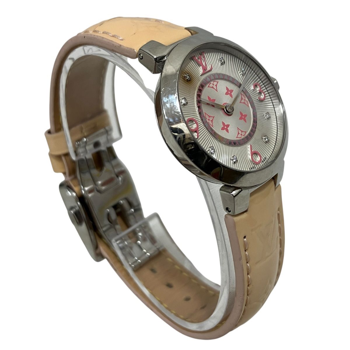 Louis Vuitton Tambour Monogram PM Vernis Watch SS Leather Quartz White Dial — view 3