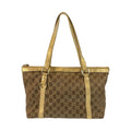 Gucci Abbey Gold Brown GG Canvas Leather Tote Shoulder