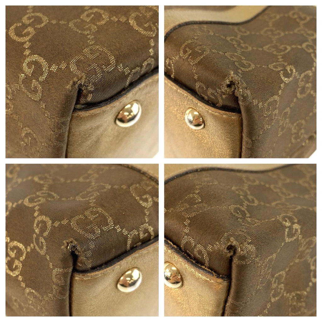 Gucci Abbey Gold Brown GG Canvas Leather Tote Shoulder — view 3