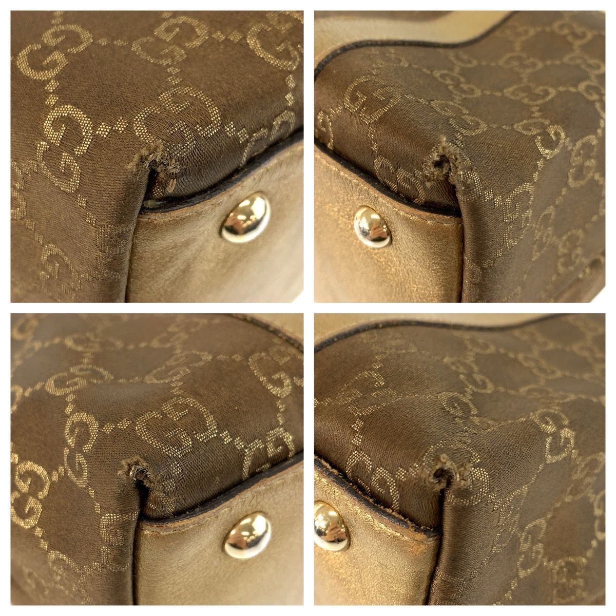 Gucci Abbey Gold Brown GG Canvas Leather Tote Shoulder — view 3
